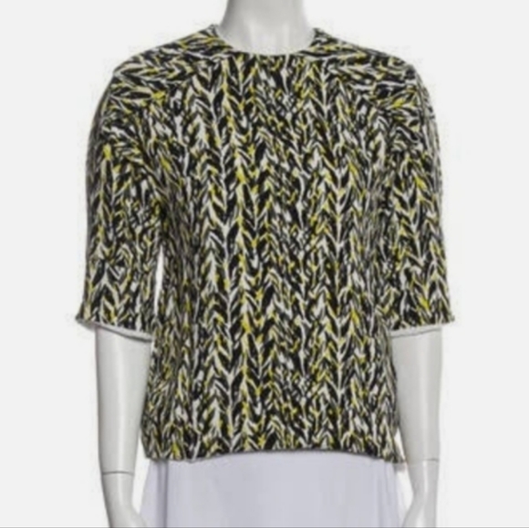 BALENCIAGA White Citron Black Print Structured Crew Neck Decorated Short Sleeve - Picture 15 of 16